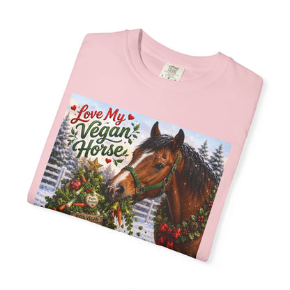 Vegan Christmas T-Shirt – "Love My Vegan Horse" Holiday Tee