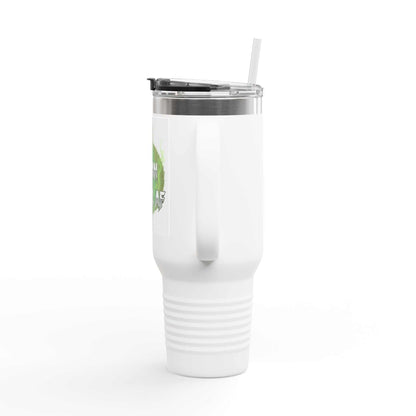 40oz insulated Vegan & Metal AF travel mug with handle and leak-proof lid