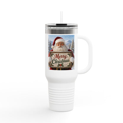 40oz Insulated Travel Mug - Vintage Santa "Merry Christmas" Holiday Tumbler