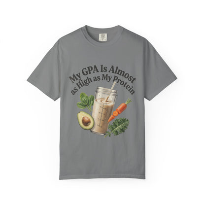 T-Shirt — "My GPA Is Almost as High as My Protein" Smoothie Graphic