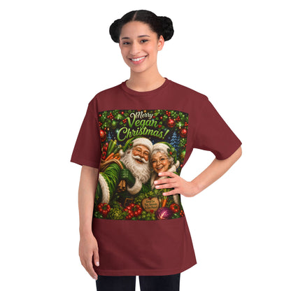 Organic  cotton Merry Vegan Christmas-Santa and Mrs Santa Selfie T-shirt