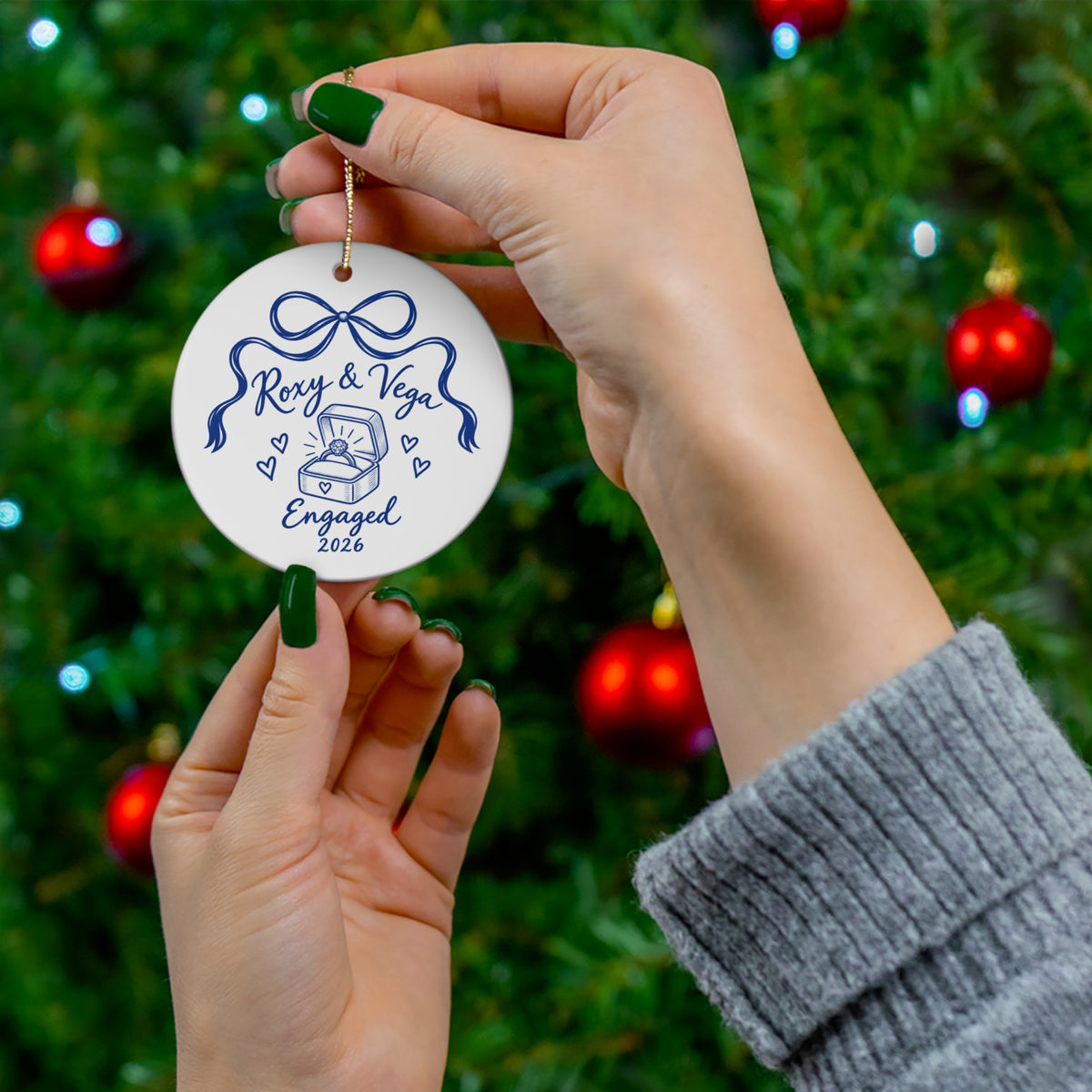 Engaged 2026 Ceramic Ornament — Personalized with your "Names & Year" - Ring Box Design