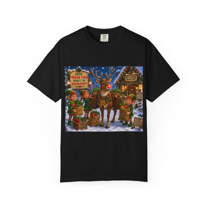 Merry Vegan Christmas T-Shirt - Rudolph & The Elves — Festive Holiday Vegan Graphic Tee