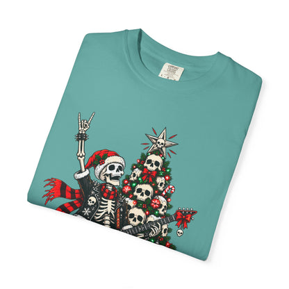 Skeleton Rocker Christmas Shirt | Skull Christmas Tree | Gothic Holiday Metal Design | Alternative Xmas Gift | Dark Christmas Tee
