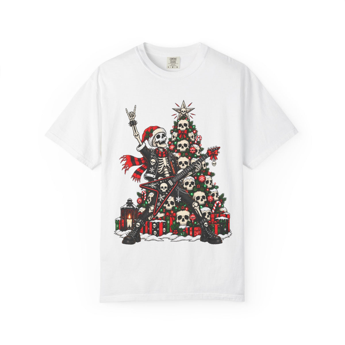 Skeleton Rocker Christmas Shirt | Skull Christmas Tree | Gothic Holiday Metal Design | Alternative Xmas Gift | Dark Christmas Tee