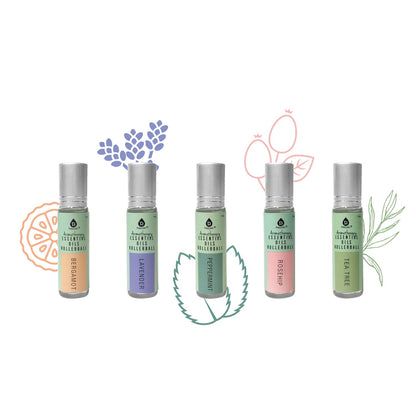 Aromatherapy Essential Oils Rollerballs (Bergamot, Lavender, Peppermint, Rosehip, Tea Tree) - ConsciousValues