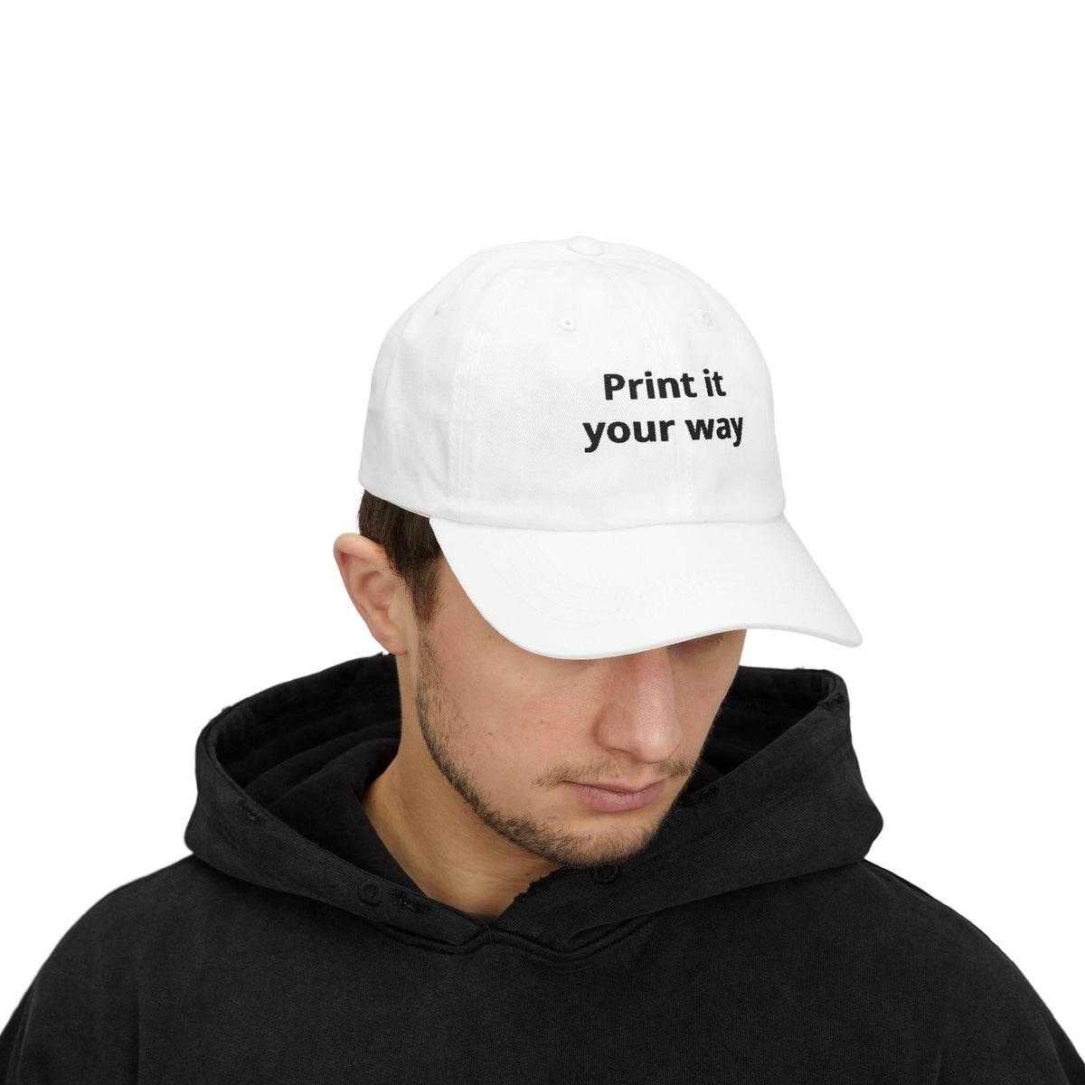 Classic Dad Cap — White Embroidered "Print it your way" Baseball Hat - ConsciousValues