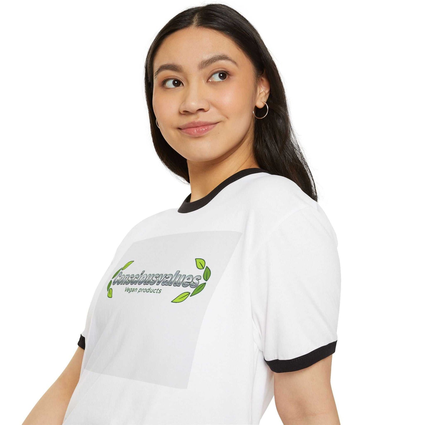 ConsciousValues Vegan Logo Ringer Tee – “Define Your Values, Design Your Future” Veganism inspired T Shirt - ConsciousValues
