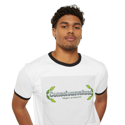 ConsciousValues Vegan Logo Ringer Tee – “Define Your Values, Design Your Future” Veganism inspired T Shirt - ConsciousValues