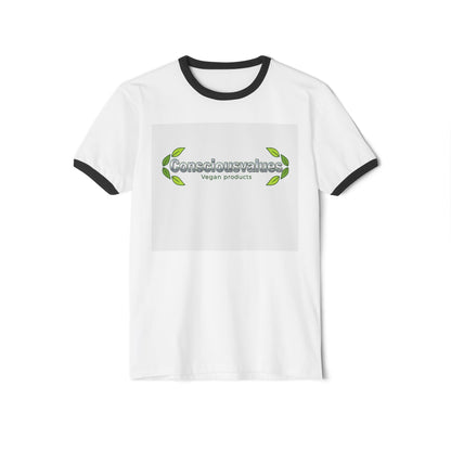 ConsciousValues Vegan Logo Ringer Tee – “Define Your Values, Design Your Future” Veganism inspired T Shirt - ConsciousValues