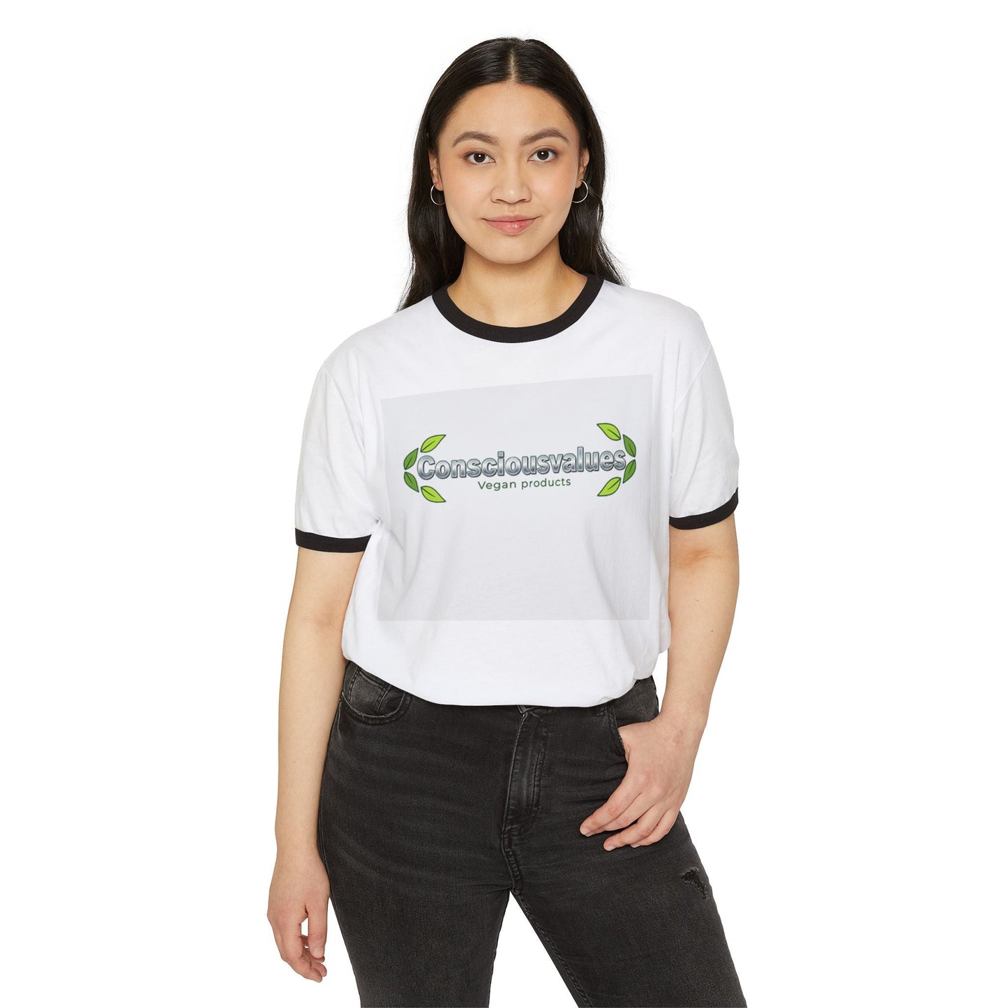 ConsciousValues Vegan Logo Ringer Tee – “Define Your Values, Design Your Future” Veganism inspired T Shirt - ConsciousValues
