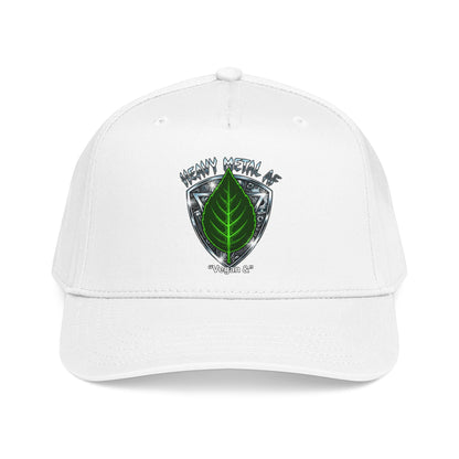 Green Leaf Shield "Vegan & Heavy Metal AF" Mid Profile Baseball Cap | Chrome Emblem - ConsciousValues
