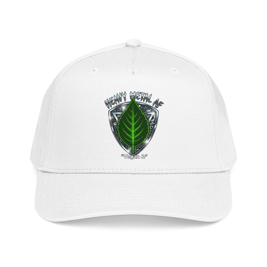Green Leaf Shield "Vegan & Heavy Metal AF" Mid Profile Baseball Cap | Chrome Emblem - ConsciousValues