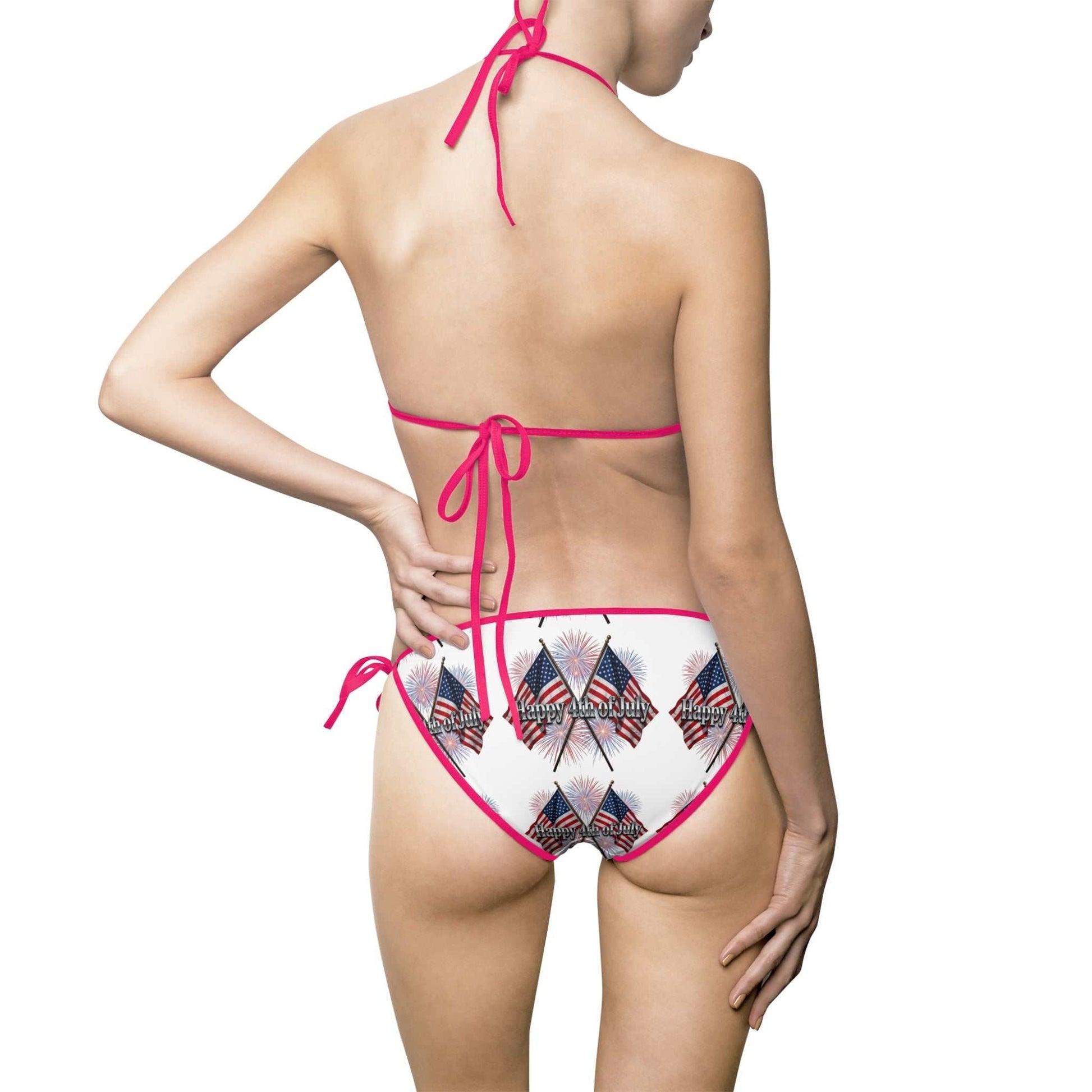 "Happy 4th of July" - American Flag Diamond Print Bikini – Women's Tie - Side Swimsuit - ConsciousValues