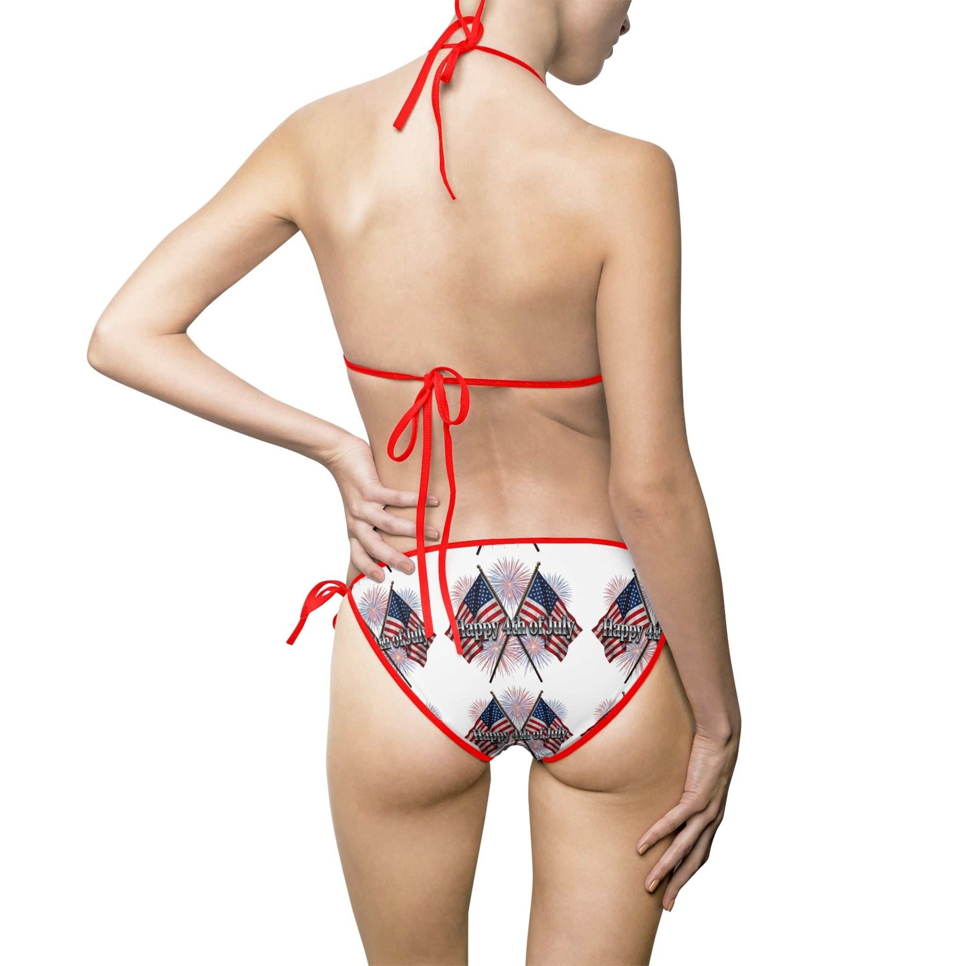 "Happy 4th of July" - American Flag Diamond Print Bikini – Women's Tie - Side Swimsuit - ConsciousValues