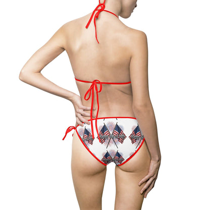 "Happy 4th of July" - American Flag Diamond Print Bikini – Women's Tie - Side Swimsuit - ConsciousValues
