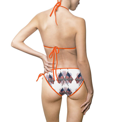 "Happy 4th of July" - American Flag Diamond Print Bikini – Women's Tie - Side Swimsuit - ConsciousValues