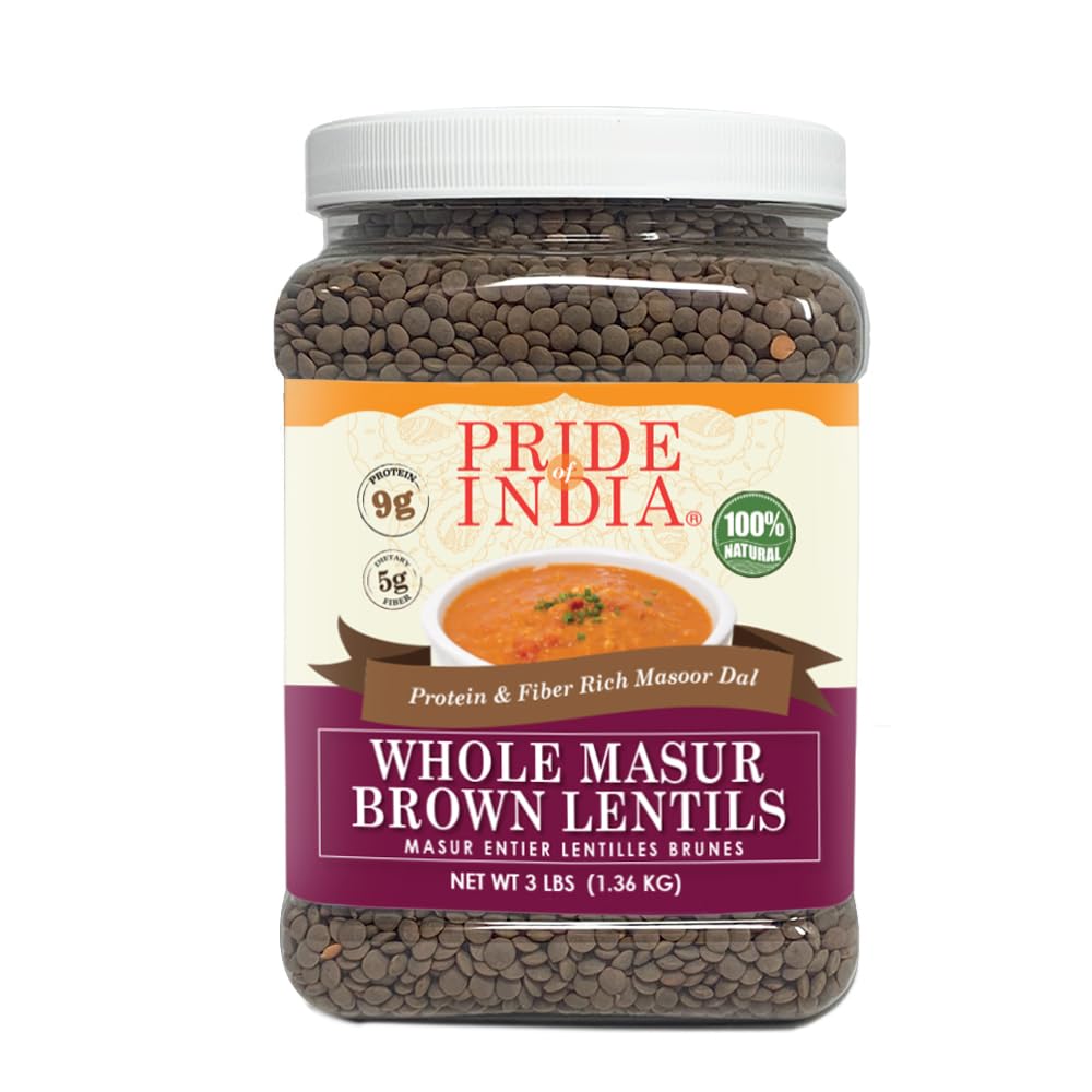 Indian Whole Brown Crimson Lentils - Protein & Fiber Rich Masoor Whole Jar - ConsciousValues