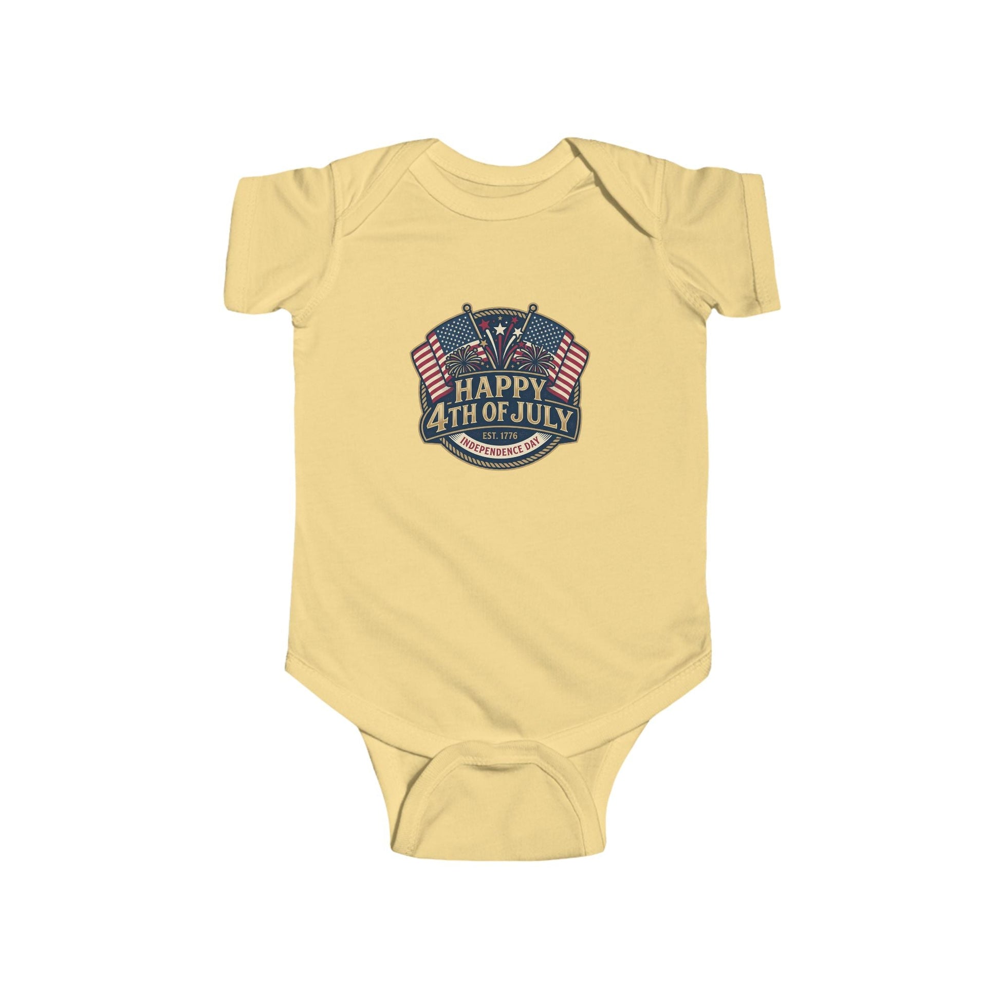 Infant Bodysuit – "Happy 4th of July" American Flag Baby Onesie - ConsciousValues