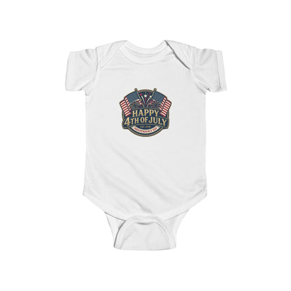 Infant Bodysuit – "Happy 4th of July" American Flag Baby Onesie - ConsciousValues
