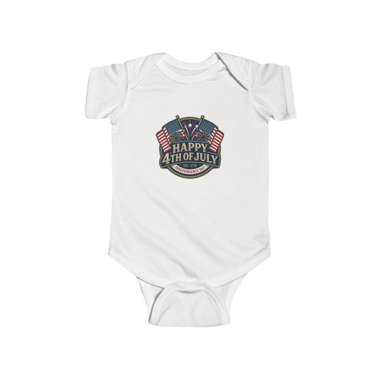 Infant Bodysuit – "Happy 4th of July" American Flag Baby Onesie - ConsciousValues