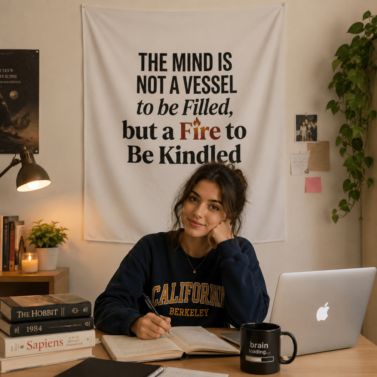 Inspirational Quote Wall Tapestry — “The Mind Is Not a Vessel to Be Filled, but a Fire to Be Kindled” Personalize it! - ConsciousValues