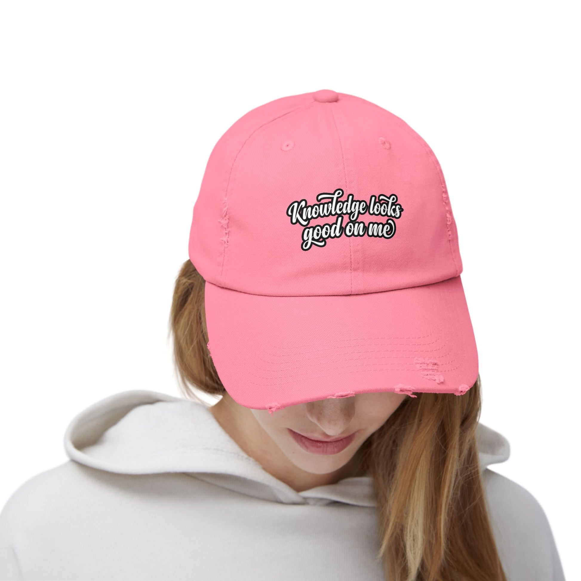Knowledge Looks Good On Me Distressed Cap - ConsciousValues