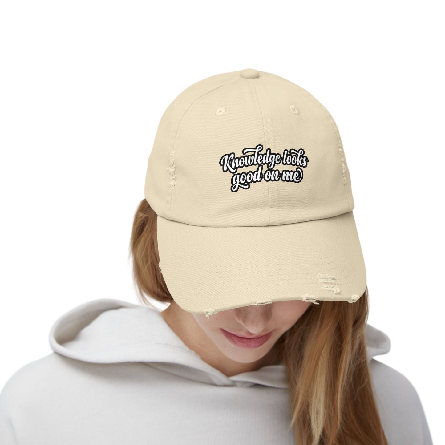 Knowledge Looks Good On Me Distressed Cap - ConsciousValues