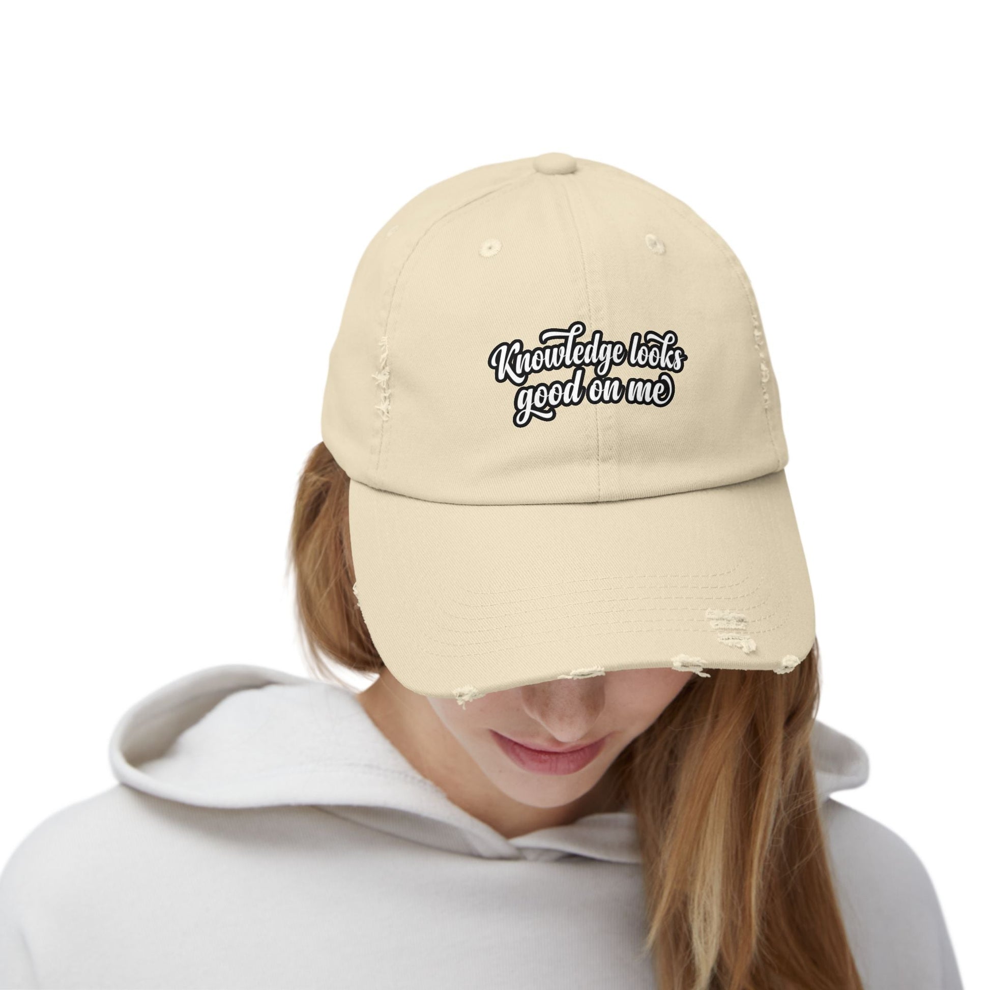 Knowledge Looks Good On Me Distressed Cap - ConsciousValues
