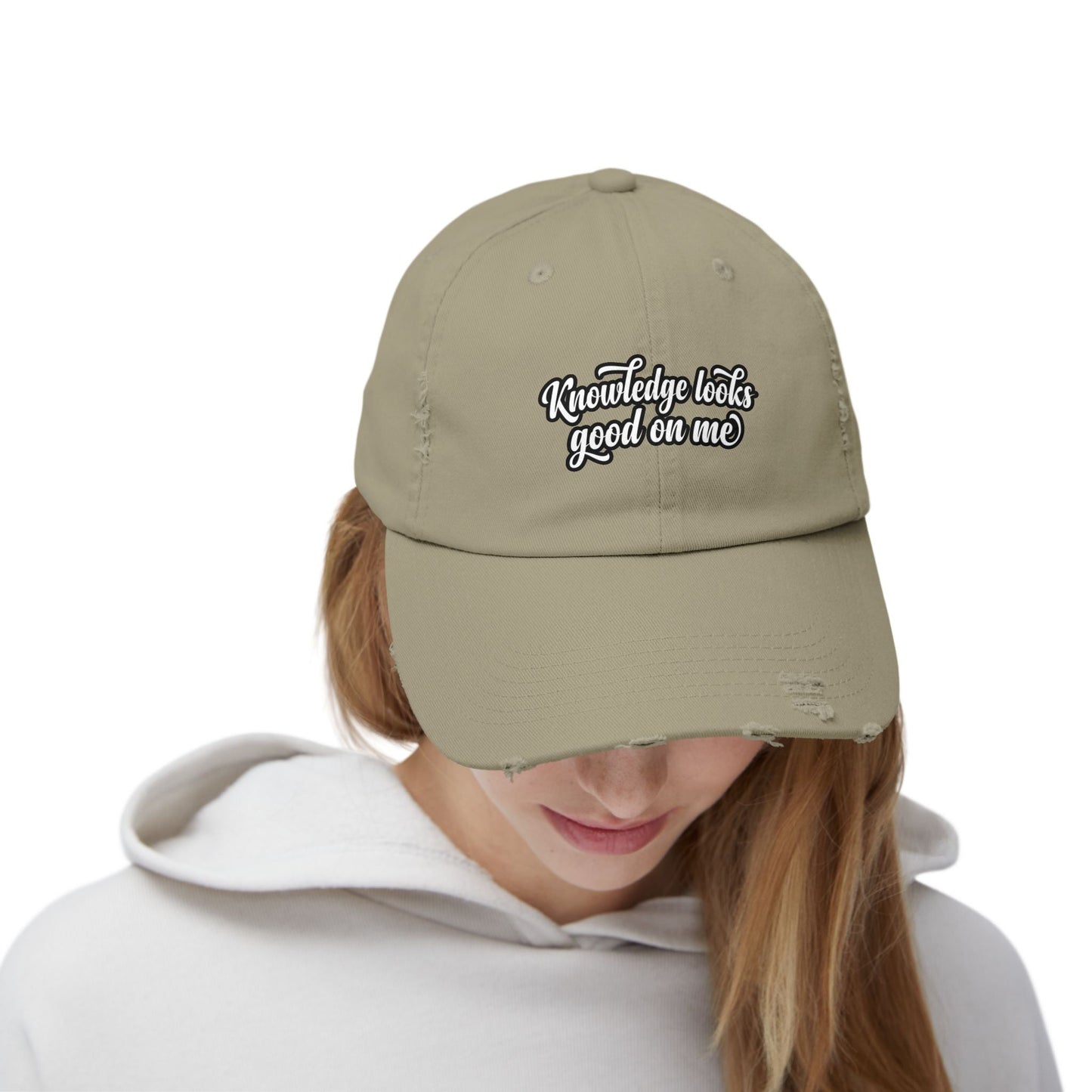 Knowledge Looks Good On Me Distressed Cap - ConsciousValues