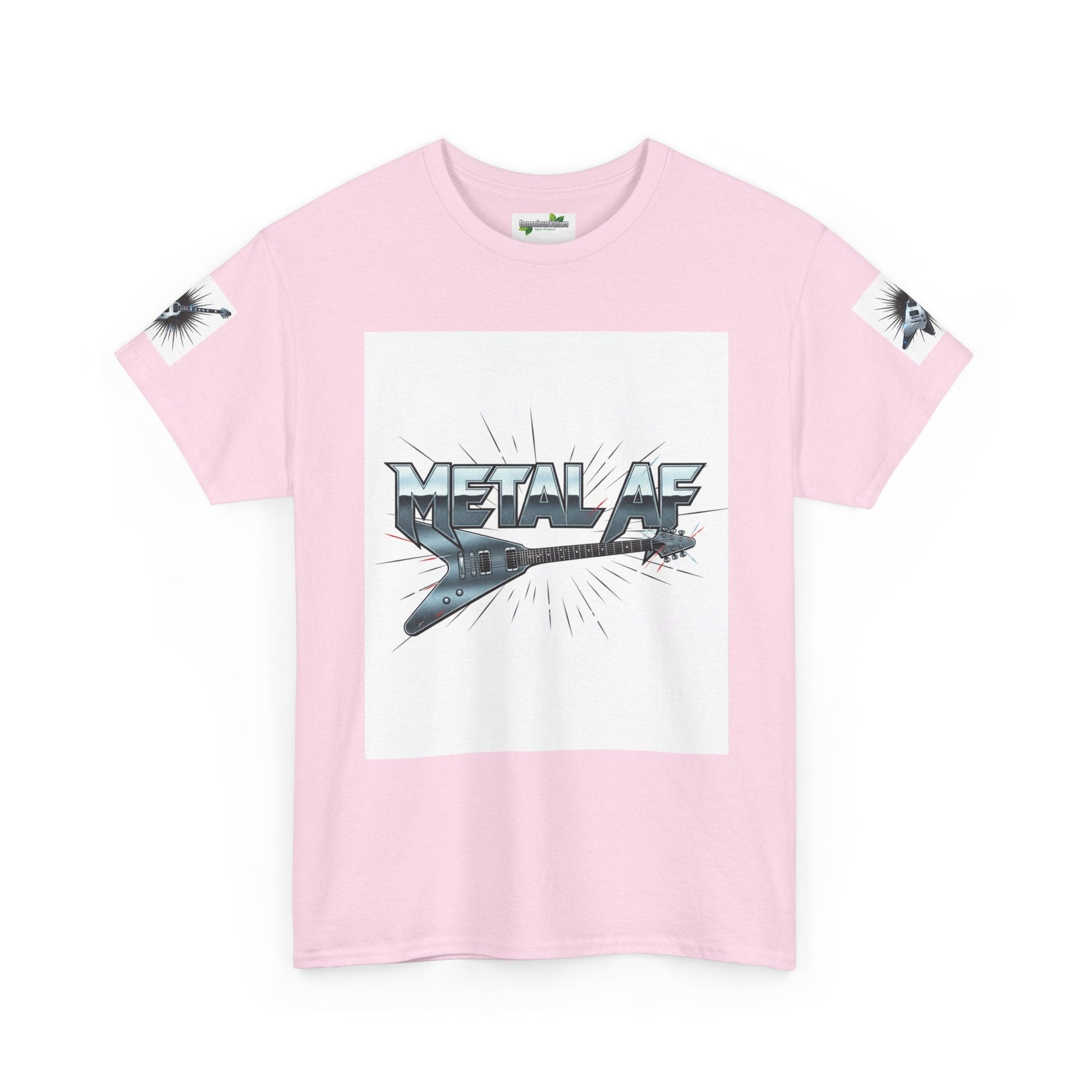 Metal AF Guitar Graphic Tee | Flying V Illustration, Retro Metal Logo - ConsciousValues
