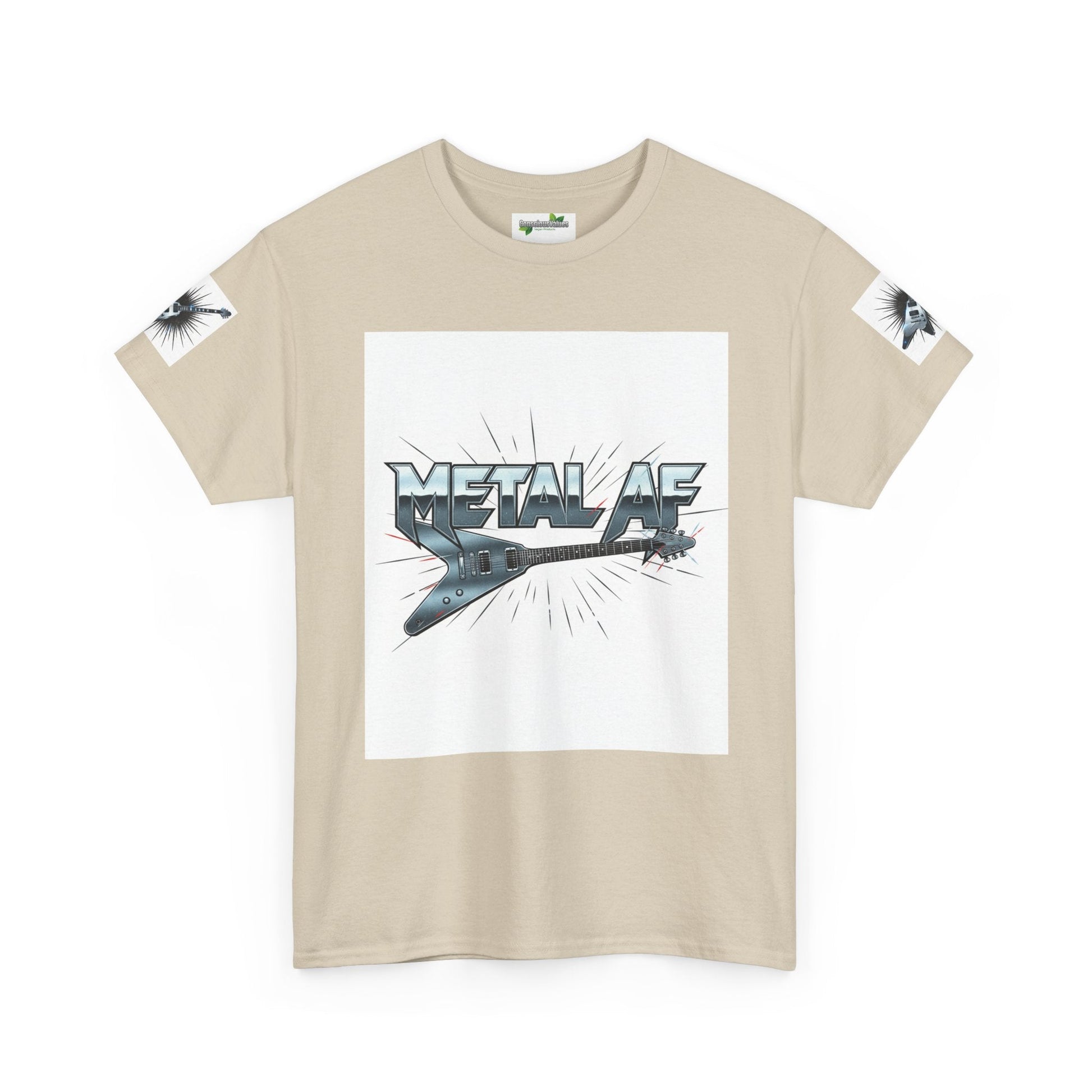 Metal AF Guitar Graphic Tee | Flying V Illustration, Retro Metal Logo - ConsciousValues