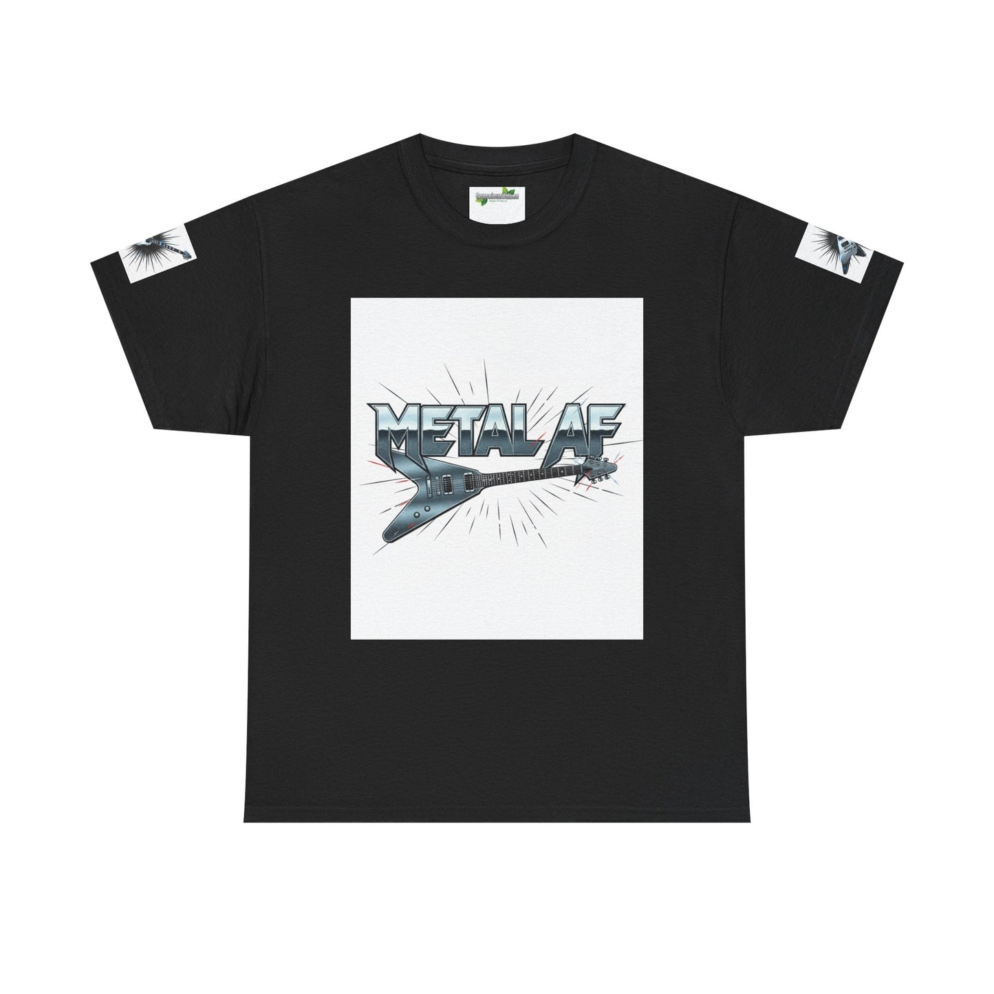Metal AF Guitar Graphic Tee | Flying V Illustration, Retro Metal Logo - ConsciousValues