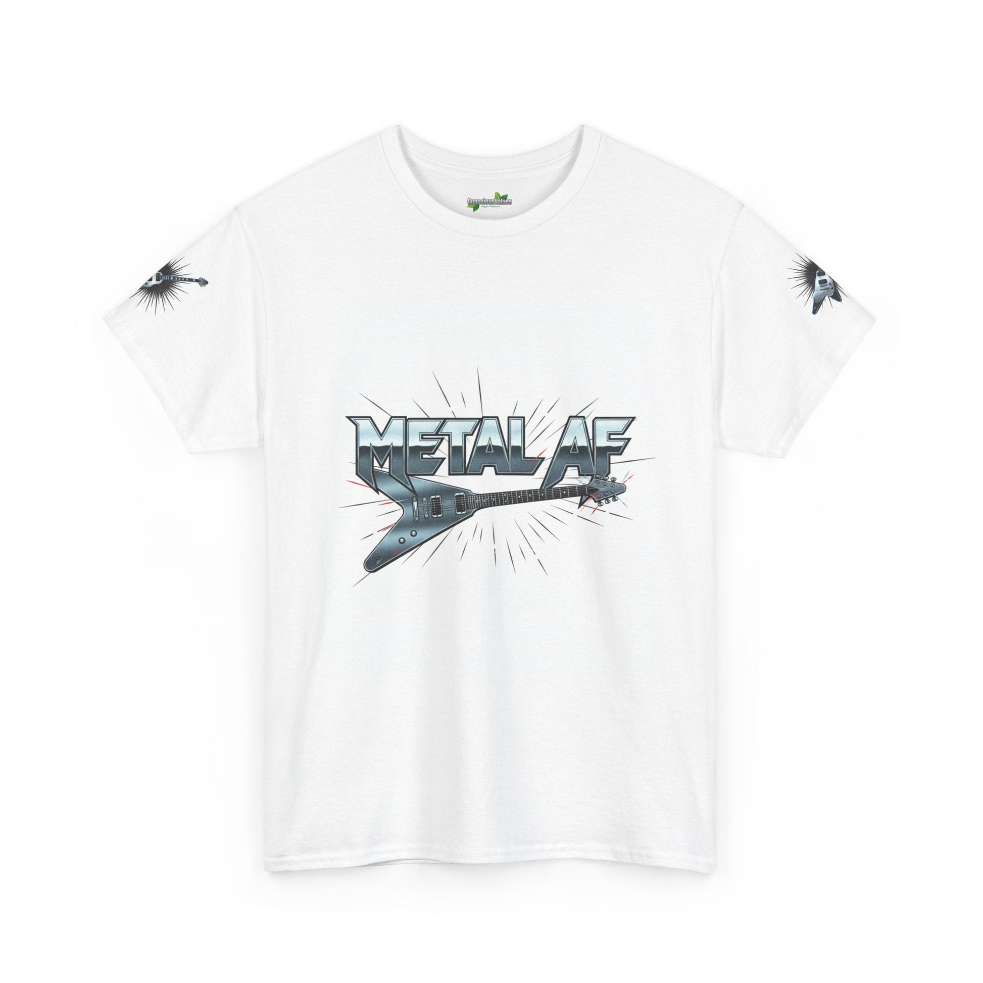 Metal AF Guitar Graphic Tee | Flying V Illustration, Retro Metal Logo - ConsciousValues