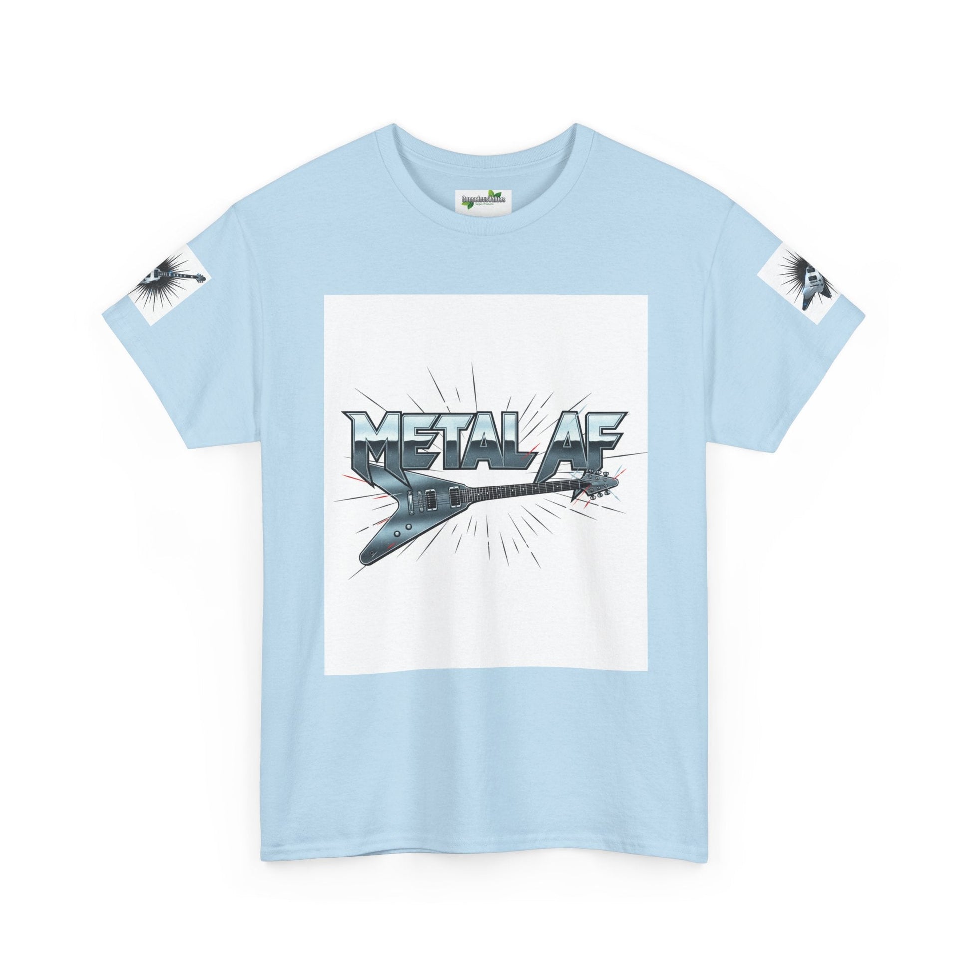 Metal AF Guitar Graphic Tee | Flying V Illustration, Retro Metal Logo - ConsciousValues