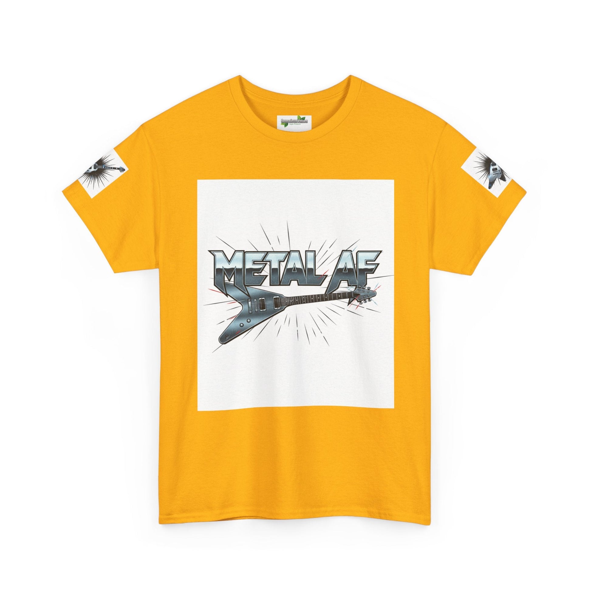 Metal AF Guitar Graphic Tee | Flying V Illustration, Retro Metal Logo - ConsciousValues