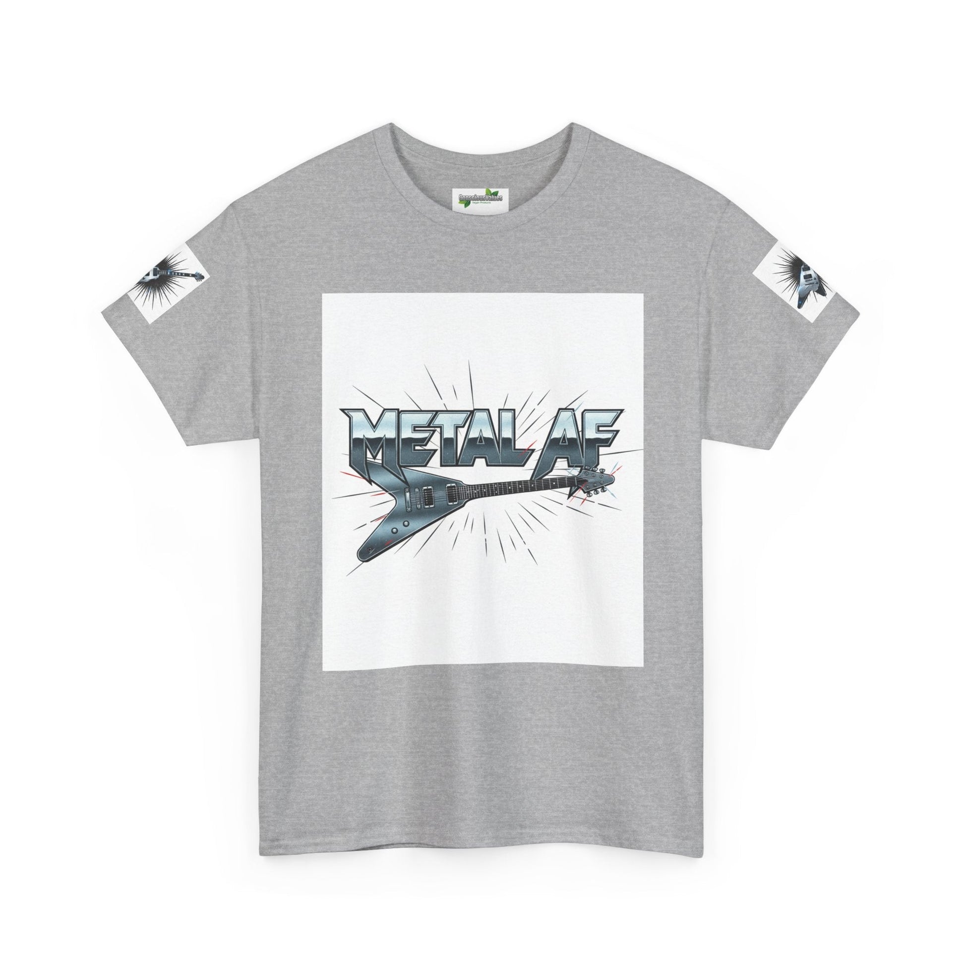 Metal AF Guitar Graphic Tee | Flying V Illustration, Retro Metal Logo - ConsciousValues