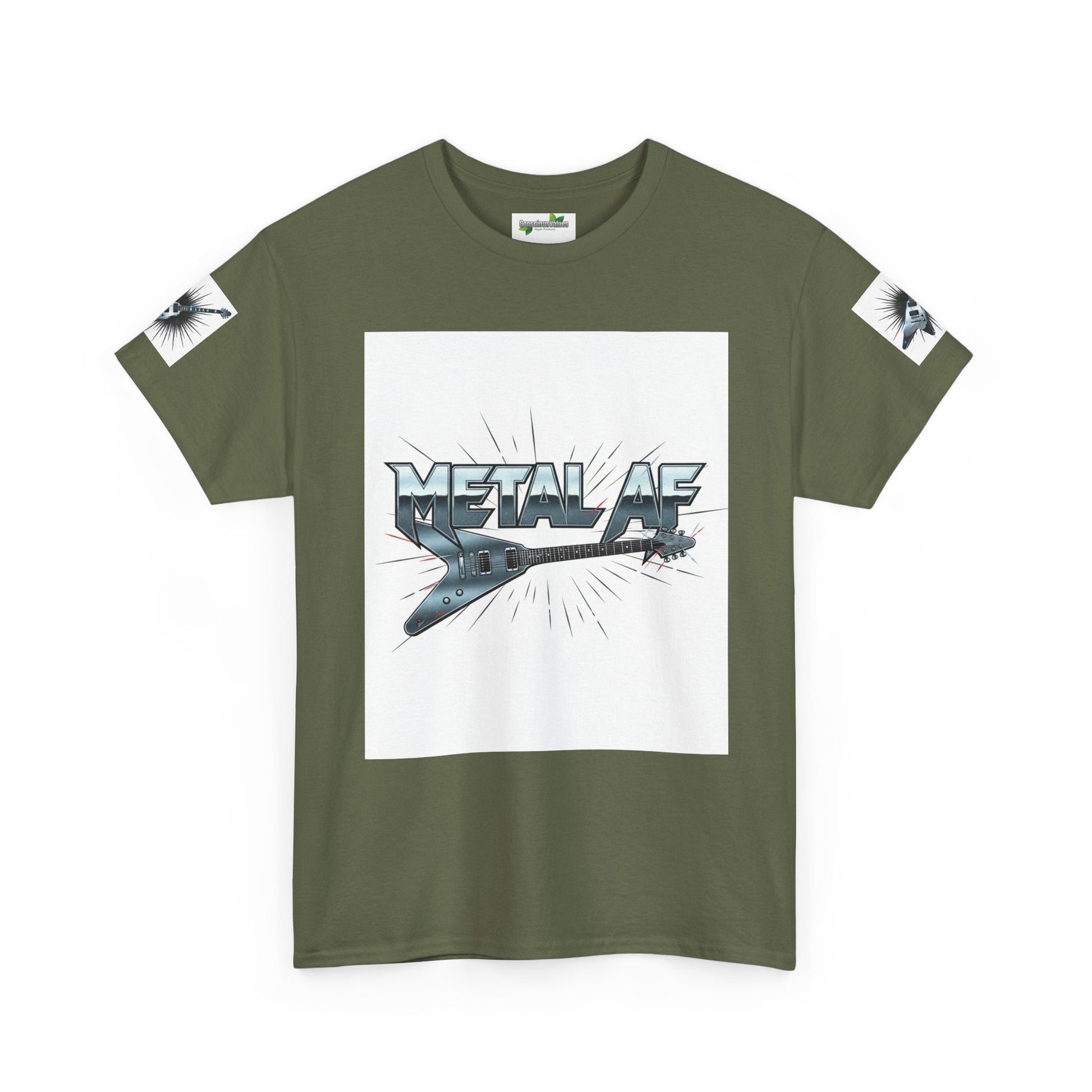 Metal AF Guitar Graphic Tee | Flying V Illustration, Retro Metal Logo - ConsciousValues
