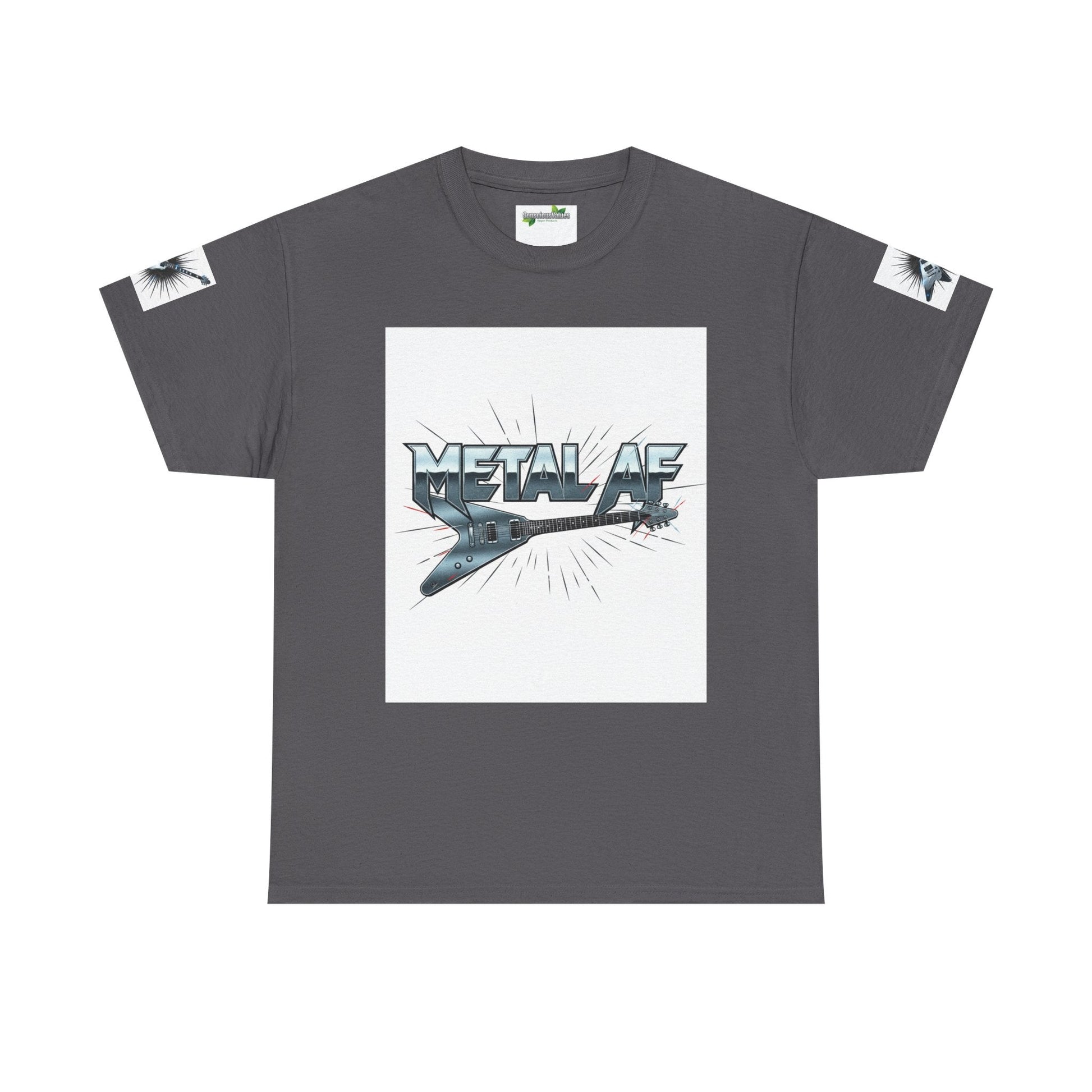 Metal AF Guitar Graphic Tee | Flying V Illustration, Retro Metal Logo - ConsciousValues