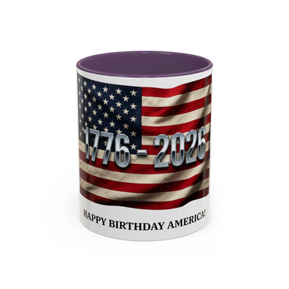 Patriotic Coffee Mug — 1776 - 2026 American Flag “Happy Birthday America!” - ConsciousValues