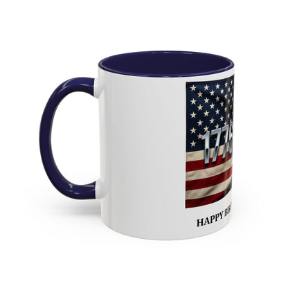 Patriotic Coffee Mug — 1776 - 2026 American Flag “Happy Birthday America!” - ConsciousValues