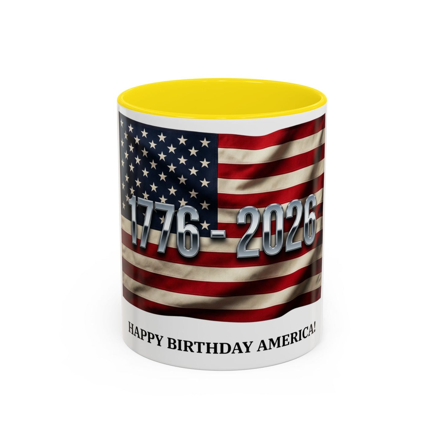 Patriotic Coffee Mug — 1776 - 2026 American Flag “Happy Birthday America!” - ConsciousValues