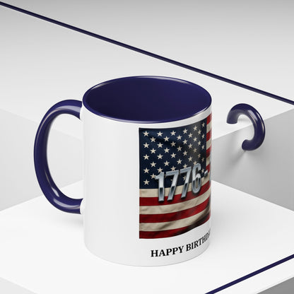 Patriotic Coffee Mug — 1776 - 2026 American Flag “Happy Birthday America!” - ConsciousValues