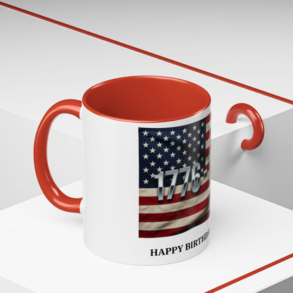 Patriotic Coffee Mug — 1776 - 2026 American Flag “Happy Birthday America!” - ConsciousValues
