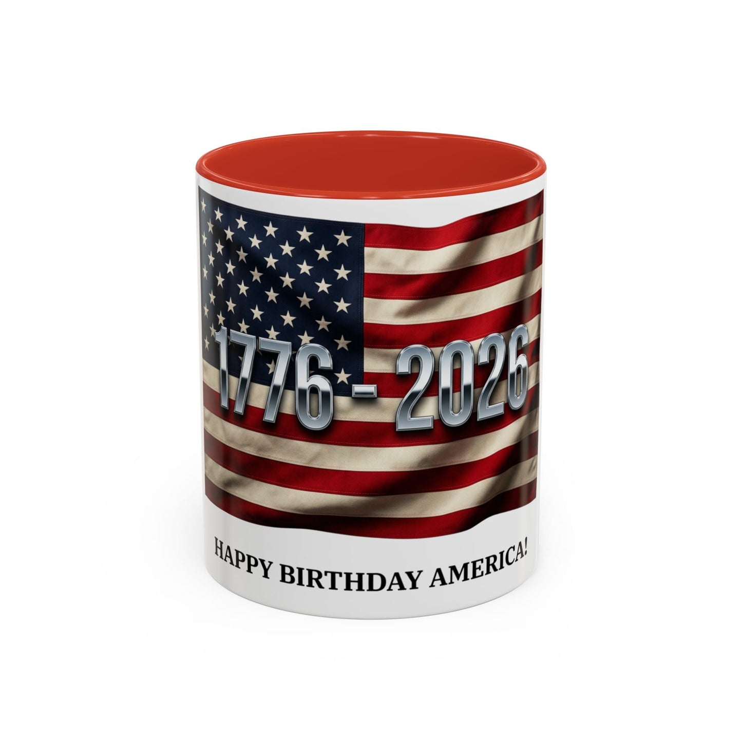 Patriotic Coffee Mug — 1776 - 2026 American Flag “Happy Birthday America!” - ConsciousValues