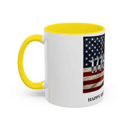 Patriotic Coffee Mug — 1776 - 2026 American Flag “Happy Birthday America!” - ConsciousValues
