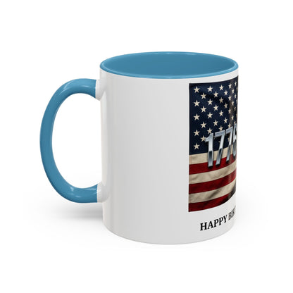 Patriotic Coffee Mug — 1776 - 2026 American Flag “Happy Birthday America!” - ConsciousValues