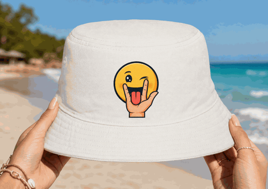 Playful Heavy Metal Inspired Emoji Bucket Hat — Cotton Embroidered Summer Sun Hat - ConsciousValues