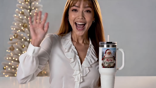 40oz Insulated Travel Mug - Vintage Santa "Merry Christmas" Holiday Tumbler