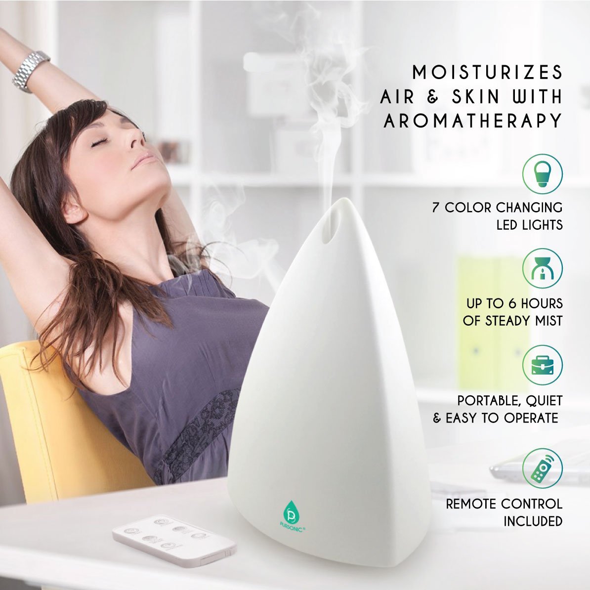 Pursonic Aromatherapy Diffuser & Essential Oil Set - Ultrasonic Top 3 Oils - ConsciousValues